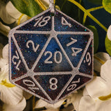 Glow in the Dark Handmade Resin D20 Galaxy Shimmer Polyhedral Gaming Dice TTRPG Ornament