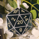 Deep Vibrant Green Colorshifting Shimmery OOAK Handmade Resin D20 Polyhedral Gaming Dice TTRPG Handpainted Ornament