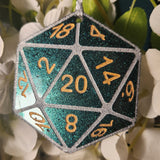 Deep Vibrant Green Variant Colorshifting Shimmery OOAK Handmade Resin D20 Polyhedral Gaming Dice TTRPG Handpainted Ornament