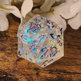 'Alicorn Wings' Handmade Resin Rainbow Mylar Handpainted Fantasy TTRPG 30MM Polyhedral Gaming Dice D20 Chonk