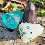 'Fire Bolt' Unique Shape Handmade Resin Glow in the Dark TTRPG Polyhedral Gaming Dice D10