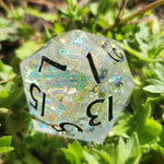 ‘Unicorn Tears’ Rainbow Mylar Handmade Resin 30MM Polyhedral Gaming D20 Dice Chonk