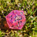 ‘Fashionably Feral’ Rainbow Mylar Pink Handmade Resin Fairy Fire 30MM D20 Polyhedral Gaming Dice Chonk