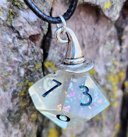 'Yer a Wizard' Fairy Lights Sharp Edge Handmade Resin D10 OOAK Dice Pendant Necklace