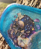 'Galaxy Mushrooms' Glow in the Dark Handmade Resin Shimmery Galaxy Mushroom Dice Rolling Tray