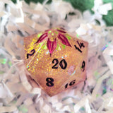 'Death Becomes Her' Colorshifting Shimmery Pink Toxic Spring Skull Style Handmade Resin 30mm Polyhedral Gaming Dice Chonk