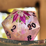 'Death Becomes Her' Colorshifting Shimmery Pink Toxic Spring Skull Style Handmade Resin 30mm Polyhedral Gaming Dice Chonk