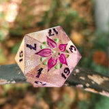 'Death Becomes Her' Colorshifting Shimmery Pink Toxic Spring Skull Style Handmade Resin 30mm Polyhedral Gaming Dice Chonk