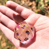 'Death Becomes Her' Colorshifting Shimmery Pink Toxic Spring Skull Style Handmade Resin 30mm Polyhedral Gaming Dice Chonk