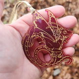 'Fairy Dragon' Shimmery Red Gold Handmade Resin Handpainted Ornament