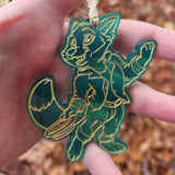 'Fancy Li'l Fox' Shimmery Green Gold Handmade Resin Handpainted Ornament