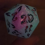 'Caduceus' Glow in the Dark Critical Role InspiredHandmade Resin Colorshifting Flake 30mm D20 Chonky Boi Polyhedral Gaming Dice TTRPG