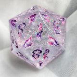 'It Must Have Been Love' Handmade Resin Shimmery Opalescent Pink Purple Handpainted Fantasy TTRPG 30MM Polyhedral Gaming Dice D20 Chonk