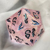 'Tainted Love' Handmade Resin Shimmery Opalescent Pink Handpainted Fantasy TTRPG 30MM Polyhedral Gaming Dice D20 Chonk