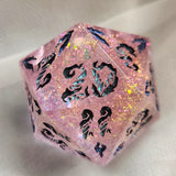 'Tainted Love' Handmade Resin Shimmery Opalescent Pink Handpainted Fantasy TTRPG 30MM Polyhedral Gaming Dice D20 Chonk