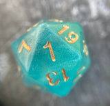Fjord Inspired Green Glow in the Dark Handmade D20 Dice