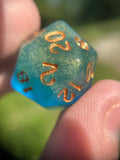 Fjord Inspired Green Glow in the Dark Handmade D20 Dice