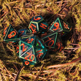 'Patron's Call' Stained Glass Style Sharp Edge Handmade Resin TTRPG OOAK 7-Piece Polyhedral Gaming Dice Set