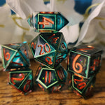 'Patron's Call' Stained Glass Style Sharp Edge Handmade Resin TTRPG OOAK 7-Piece Polyhedral Gaming Dice Set