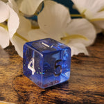 'Tiny Ferret in a Puffy Coat' Translucent Blue Shimmery Handmade Resin Individual TTRPG Polyhedral Winter Gaming Dice D6