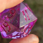'Wisp Lights of Aeth' Purple Translucent Opal Flake Sharp Edge Handmade Resin TTRPG Polyhedral Gaming Dice 30mm D20 Chonk