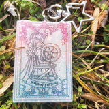'Wheel of Fortune' Glow in the Dark Opalescent Colorshifting Handmade Resin Tarot Card Keychain