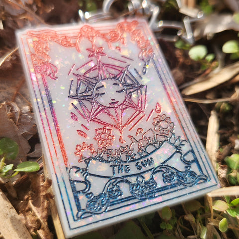 'The Sun' Glow in the Dark Opalescent Colorshifting Handmade Resin Tarot Card Keychain