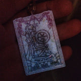 'Wheel of Fortune' Glow in the Dark Opalescent Colorshifting Handmade Resin Tarot Card Keychain