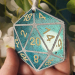 Deep Vibrant Green Colorshifting Shimmery OOAK Handmade Resin D20 Polyhedral Gaming Dice TTRPG Handpainted Ornament