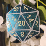 Deep Vibrant Green Colorshifting Shimmery OOAK Handmade Resin D20 Polyhedral Gaming Dice TTRPG Handpainted Ornament