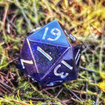 'Rewrite the Stars' Sharp Edge Handmade Resin Blue Silver 30mm D20 Polyhedral Gaming Dice Chonk