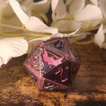 'Dark Academic' Deep Maroon Copper Sharp Edge Handmade Resin 30mm D20 Polyhedral Gaming Dice Chonk