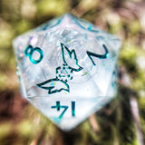 'Will-o'-the-Wisp’ Sharp Edge Glow in the Dark Handmade Resin with Liquid Core TTRPG Polyhedral Gaming D20 Dice