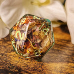 'Some Bunny to Love' Dried Flowers Rose Gold Heart Bunny Rabbit Handmade Resin Round Edge TTRPG OOAK Polyhedral Gaming Dice D20