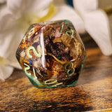 'Some Bunny to Love' Dried Flowers Rose Gold Heart Bunny Rabbit Handmade Resin Round Edge TTRPG OOAK Polyhedral Gaming Dice D20