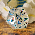'Pretty Bird' Handmade Resin Shimmery Bright Handpainted Fantasy TTRPG 30MM Polyhedral Gaming Dice D20 Chonk