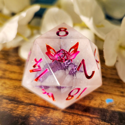 'Dream a Little Dream of Me' Handpainted Drago Head Glow in the Dark Flourescent Numbered Insert Handmade Resin TTRPG 30mm Polyhedral Gaming Dice D20 Chonk OOAK