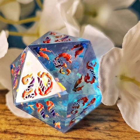 'Fairies of Fire & Ice' Handmade Resin Shimmery Handpainted Fantasy TTRPG 30MM Polyhedral Gaming Dice D20 Chonk