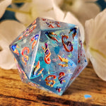 'Fairies of Fire & Ice' Handmade Resin Shimmery Handpainted Fantasy TTRPG 30MM Polyhedral Gaming Dice D20 Chonk