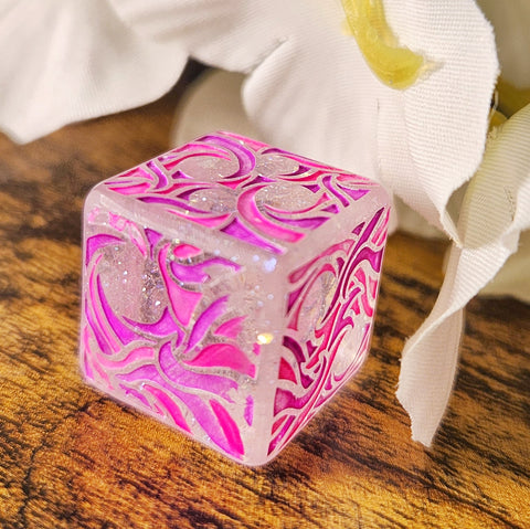 'Making Waves' Shimmery Mosaic Style Handpainted Handmade Resin Pipped D6 Gaming Dice