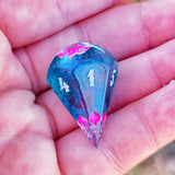 'Beyond the Grave' Radioactive Handmade Resin Shimmery Teal Pink Swirl Handpainted Alternative Shaped D6 Polyhedral Gaming Dice