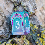 'Beyond the Grave' Skull Handmade Resin Shimmery Teal Blue Green Purple Swirls Handpainted Alternative Shaped D4 Polyhedral Gaming Dice