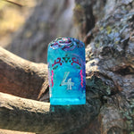 'Beyond the Grave' Skull Handmade Resin Shimmery Teal Blue Green Swirls Handpainted Alternative Shaped D4 Polyhedral Gaming Dice