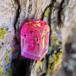 'Beyond the Grave' Skull Handmade Resin Shimmery Translucent Pink & Purple Handpainted Alternative Shaped D4 Polyhedral Gaming Dice