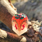 'Beyond the Grave' Skull Handmade Resin Shimmery Red & White Swirled Handpainted Alternative Shaped D4 Polyhedral Gaming Dice