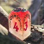 'Beyond the Grave' Skull Handmade Resin Shimmery Red & White Swirled Handpainted Alternative Shaped D4 Polyhedral Gaming Dice