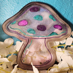 'Down the Rabbit Hole' Flourescent Glow in the Dark Handmade Resin Shimmery Galaxy Mushroom Dice Rolling Tray