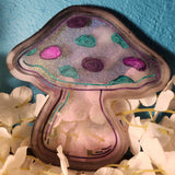 'Down the Rabbit Hole' Flourescent Glow in the Dark Handmade Resin Shimmery Galaxy Mushroom Dice Rolling Tray