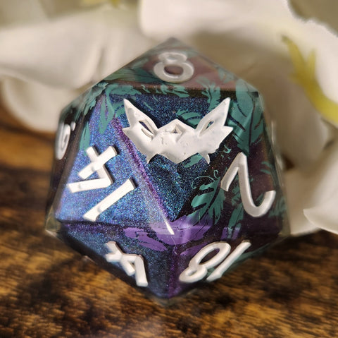 ‘Do Not Go Far From Me' Metallic Colorshifting Vex Vax Handpainted Feathers Handmade Resin TTRPG OOAK 30mm Polyhedral Gaming D20 Dice Chonk