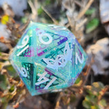'River Spirit Scales’  Handmade Resin Chunky Glitter Handpainted Scale Insert TTRPG Polyhedral Gaming Dice 30mm D20 Chonk